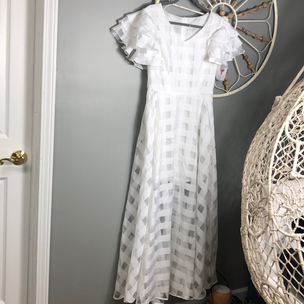 White maxi check formal dress